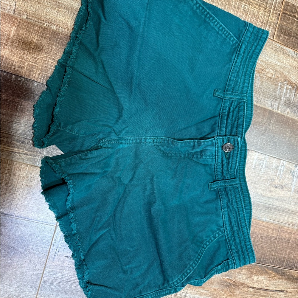 Prana Teal Frayed Hem Women's Jean Shorts